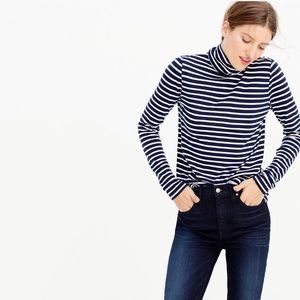J. Crew Navy and White striped tissue turtle neck